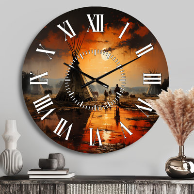 Orange Native Tipi Embracing Tradition II - Native American Art White Face Wall Clock
