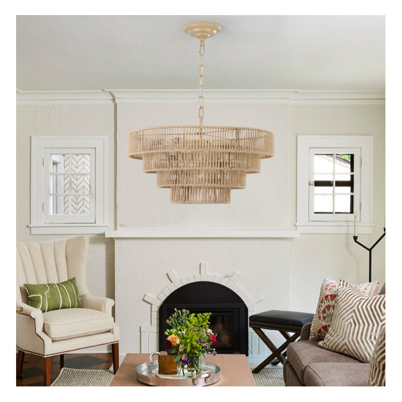 Bohemian Style Rattan Pendant Light with 4-Tier 19.7 Inch, 13.4" H x 19.7" W x 19.7" D, 4 Tiers