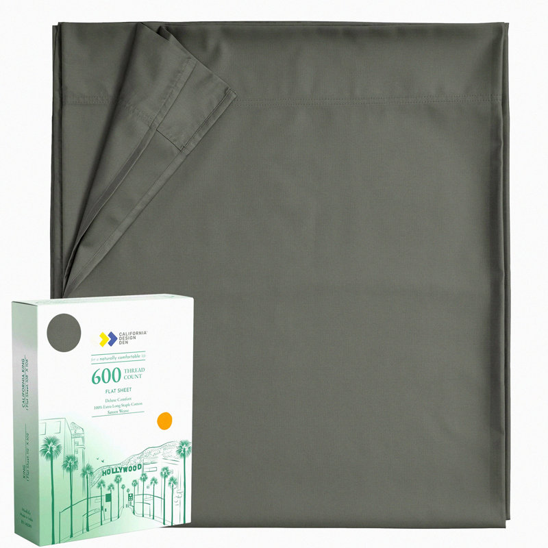 CoolCotton Sateen Queen Flat Sheet - Luxury 600 Thread Count Top Sheet, Extra Soft & Breathable, Hotel Quality Gray Bedding - 100% Cotton