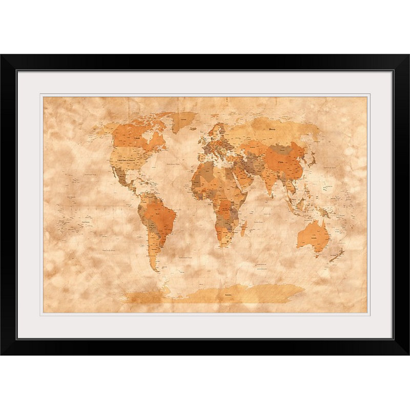 «Map of the World» par Macauley, impression, H 20 po x l 26 po x P 1 po, Cadre noir