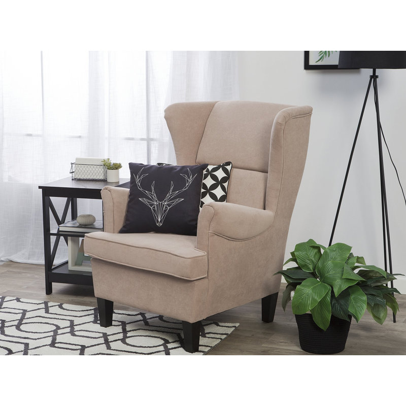 Milne Upholstered Wingback Chair, Beige