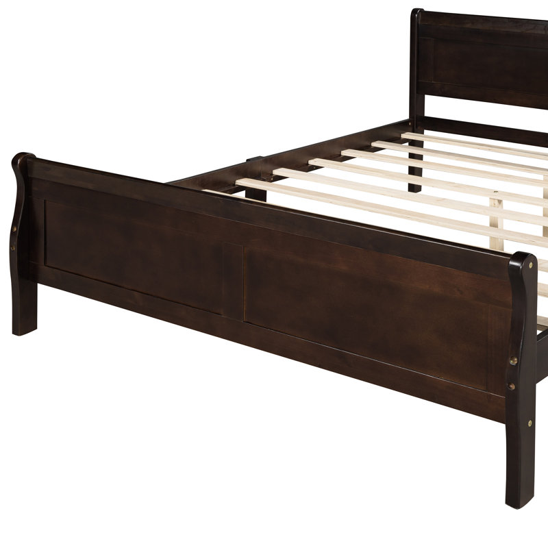 Lit plateforme double en bois avec tête de lit et lattes de bois, Lit double, Espresso