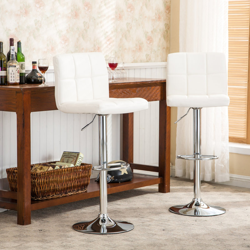 Swivel Faux Leather Adjustable Hydraulic Bar Stool, Set Of 2, Perfect For Modern And Comfortable Seating, White