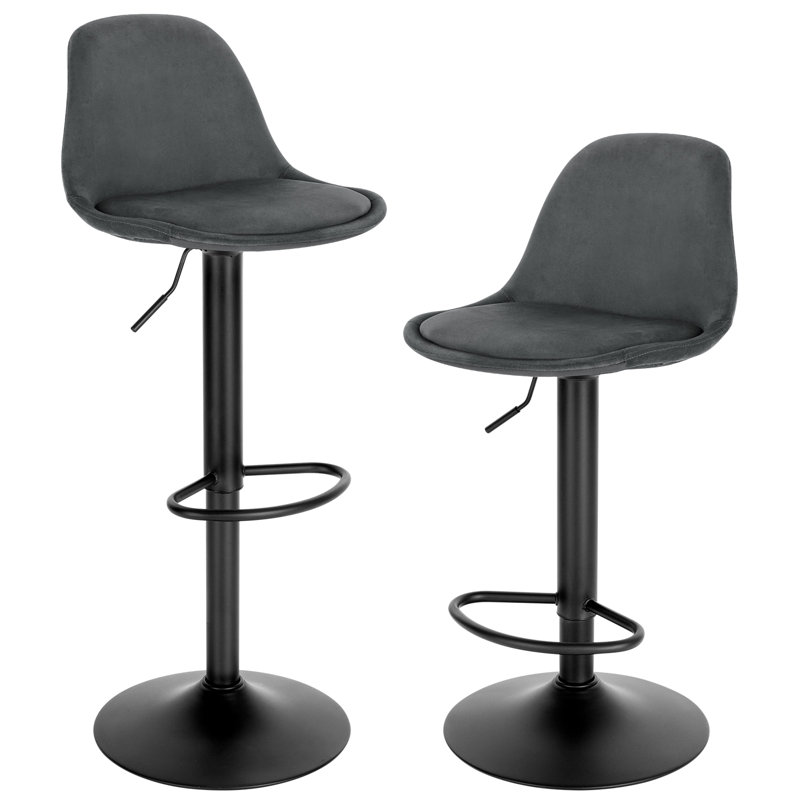 Bavoryn Swivel Upholstered Adjustable Height Counter Stool with Metal Frame, Dark Grey