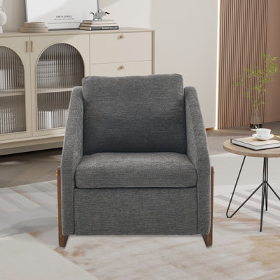 Upholstered Accent Armchair With Wood Accent Base