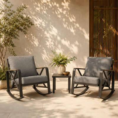 Ensemble de conversation 3 pièces pour patio, chaise berçante