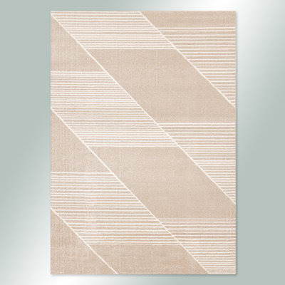 Kempst Neutral Beige Cream Striped Geometric Rug