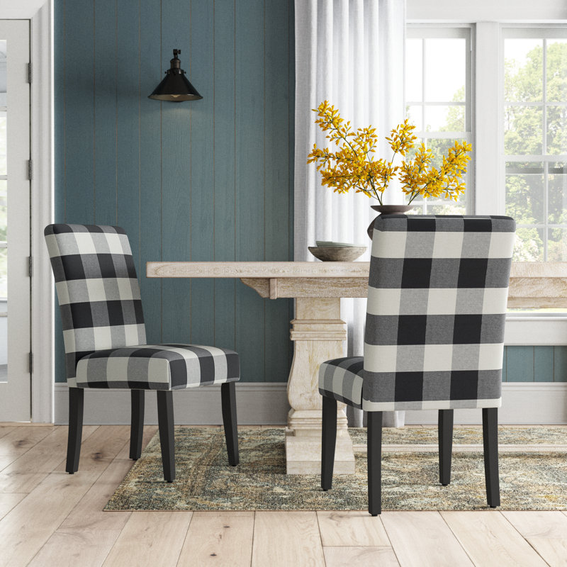 Iyanna 18.5' H Upholstered Dining Side Chair, Noir, Tissu écossais noir