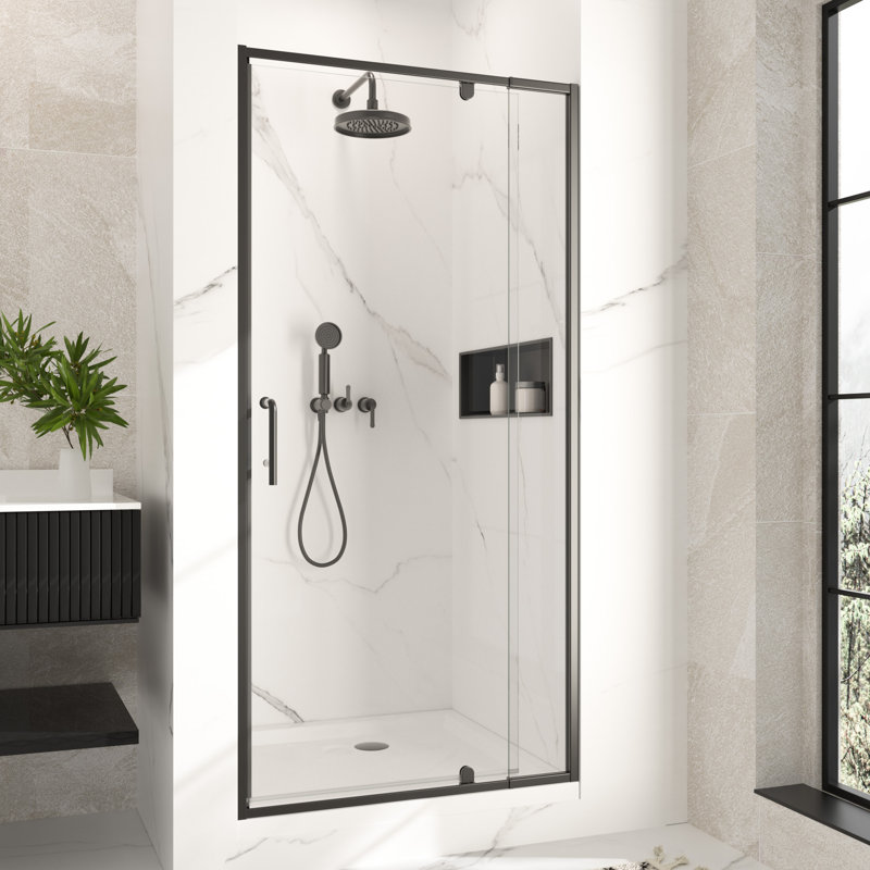 Porte de douche en verre à demi-cadre l 32-36 "x H 72" Pivot, Noir