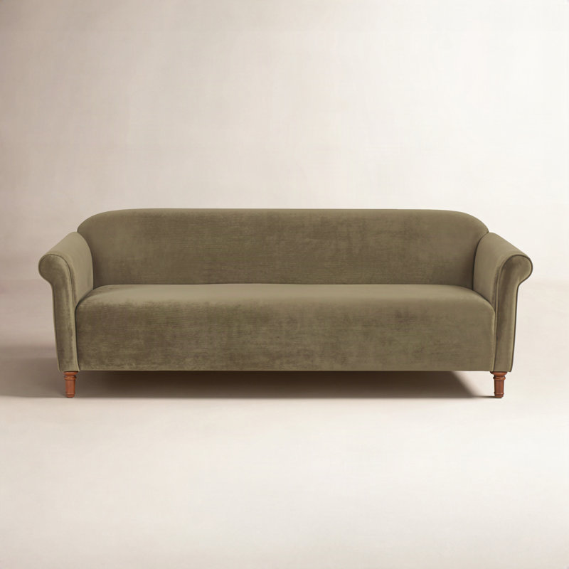Harmony Sofa Dark Brown Faux Mohair, Deep Sage Faux Mohair