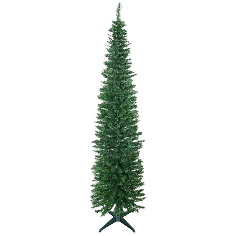 Arbre de Noël artificiel 7 pi, arbre de Noël mince avec 499 branches réalistes et support en plastique, vert