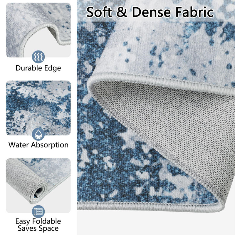 Abstract Polyester Anti-Fatigue Non-Skid Kitchen Mat, Blue/Grey