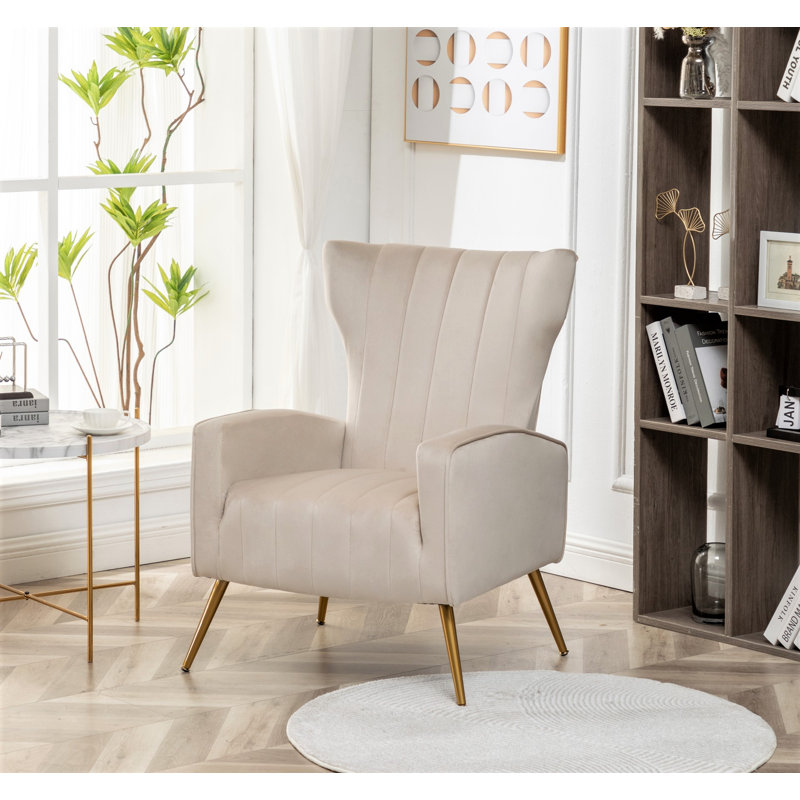 Ceijay Velvet Armchair, Beige Velvet