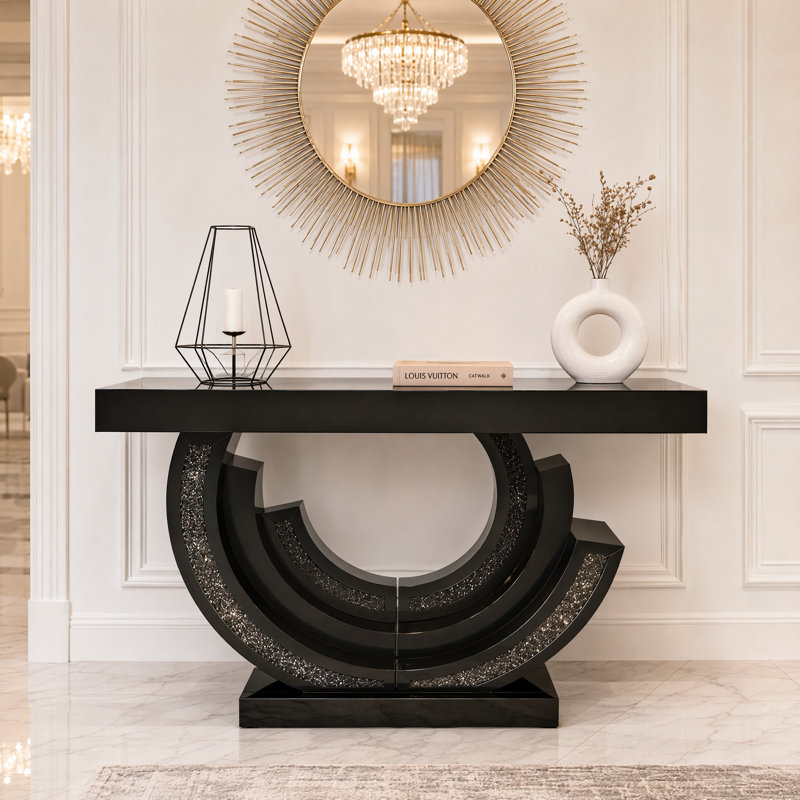 Console 42,91 "en forme de 3C en miroir, table de couloir moderne en diamant concassé pour le salon, Noir