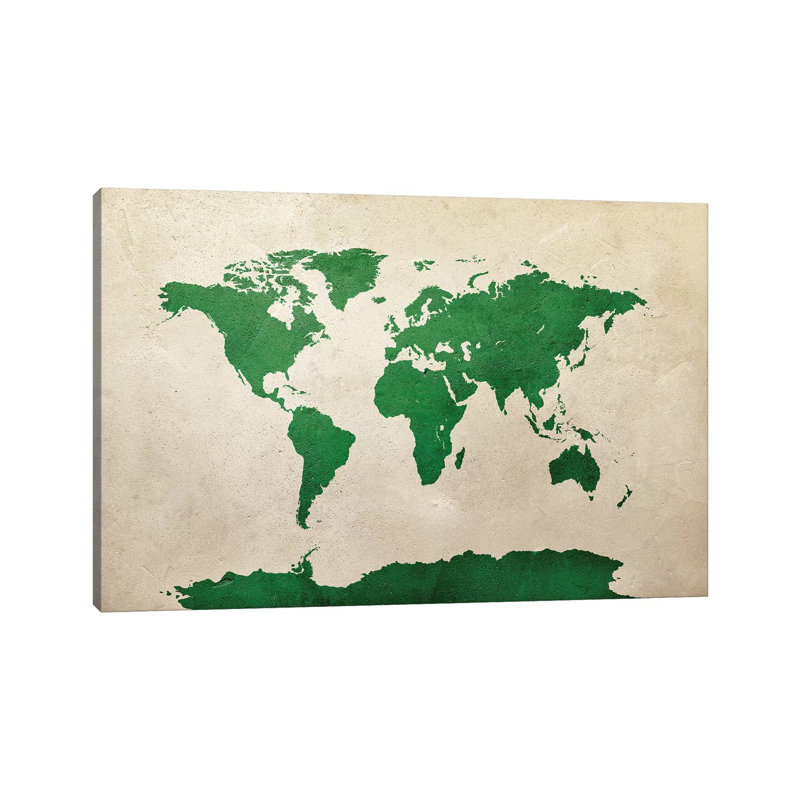 World Map Green by Michael Tompsett - Wrapped Canvas Gallery-Wrapped Canvas Giclée, 20.32 cm H x 30.48 cm W