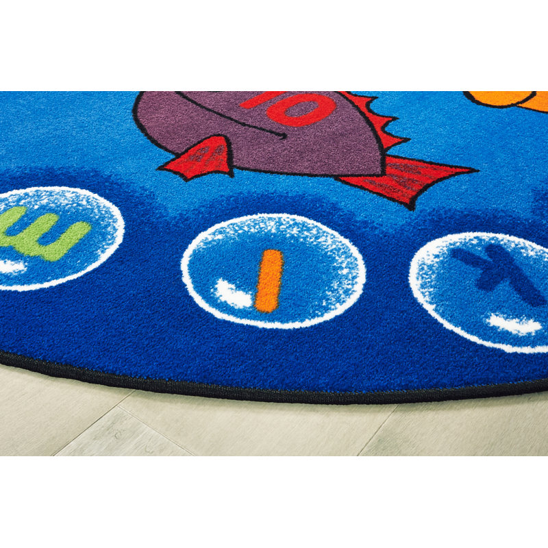 Oval Blue Synthetic Kids Non-slip Stain-resistant Rug 6' x 9'