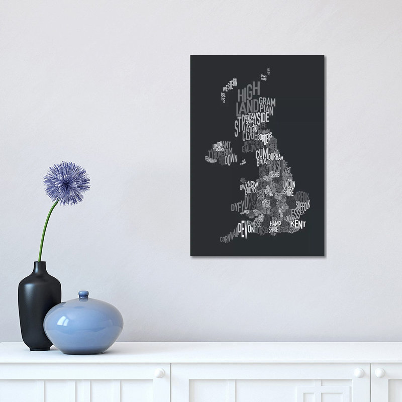 Great Britain UK County Text Map II by Michael Tompsett - Wrapped Canvas Print, 30.48 cm H x 45.72 cm W