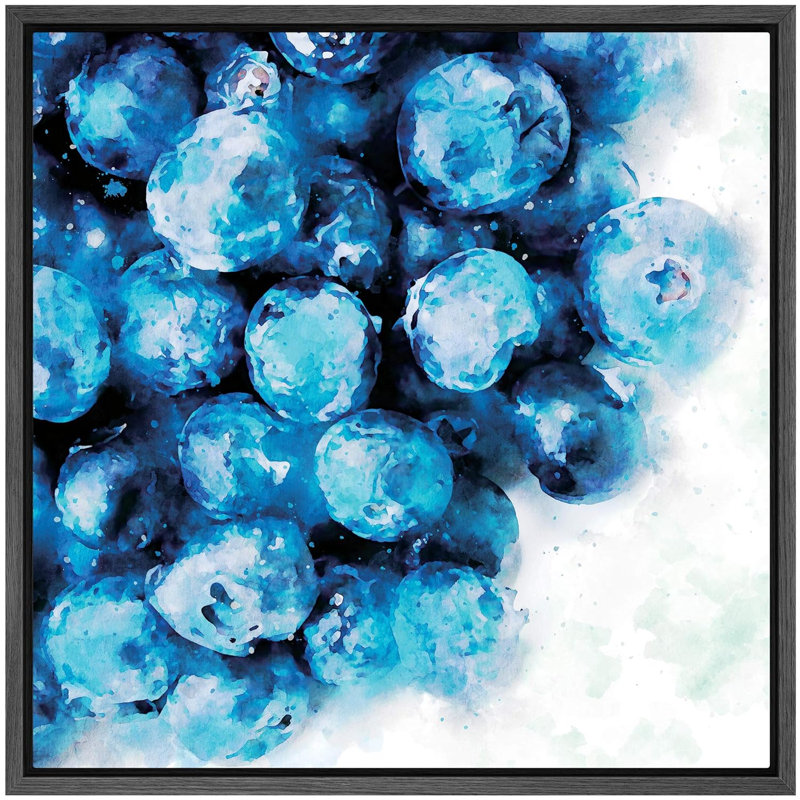 Watercolor Splash Blueberry Bunch Fruit Food Realism Rustic Nature Relax / Calm Multicolor Neon, reproduction d'art sur toile