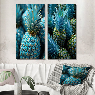 «Blue Pineapples Photo I», ensemble de 2 reproductions d'art sur toile