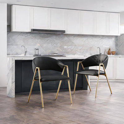 Ensemble de 2 chaises de salle à manger élégantes avec pieds en métal au fini champagne et revêtement beige