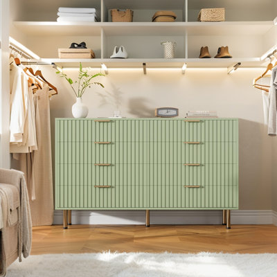  54" Wide 8 Drawer Dresser, Modern Fluted Design, Large Double Chest for Bedroom, Living Room Storage, TV Console Organizer