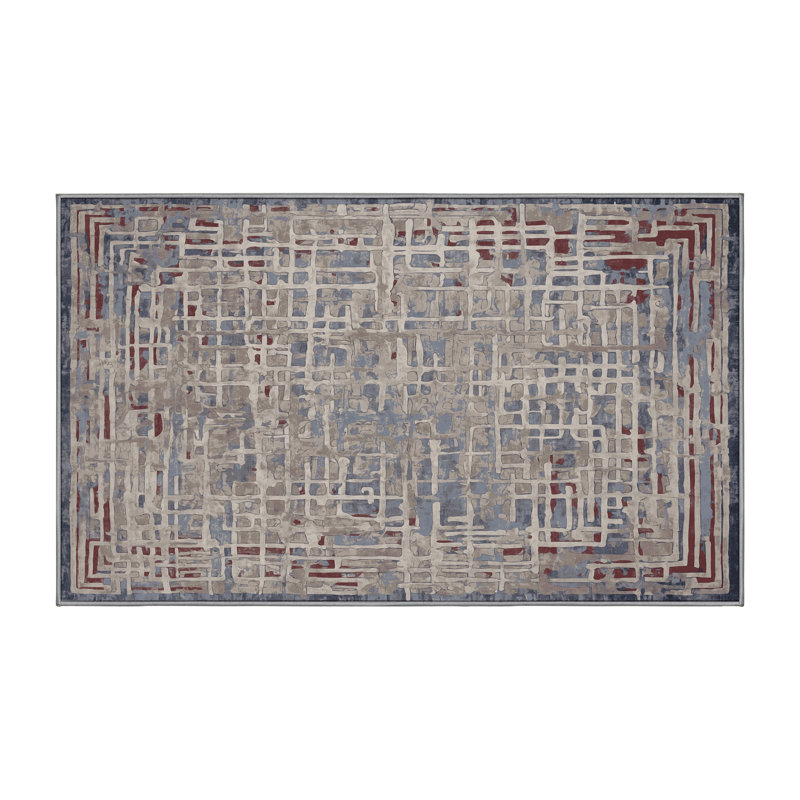 Machine Washable Gray Area Rug, Rectangle 3' x 5'