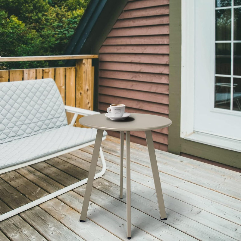 Weather-Resistant Round Metal Steel Outdoor Side Table – Waterproof Patio End Table For Garden, Balcony, Porch, And Indoor Use