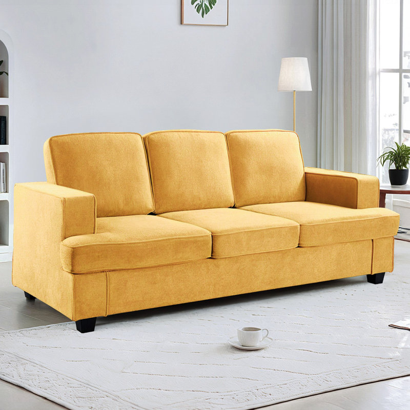 Canapé 3 places confortable en velours moderne avec assise profonde, mousse haute densité et coussins de dossier amovibles pour se détendre et travailler