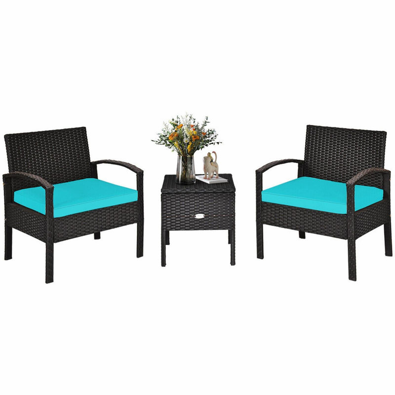Fernie 2 - Person Patio Conversation Set with Cushions, Turquoise
