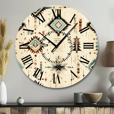 Tribal Nomad Boho Pattern I - Geometric Black Face Wall Clock