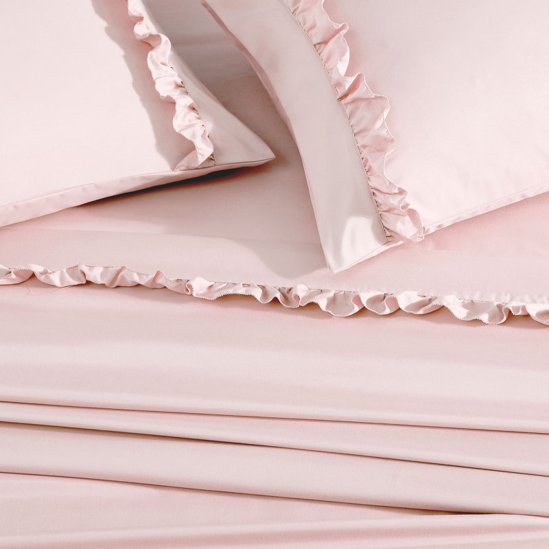 Blush Pink Ruffled Hem Microfiber Full Sheet Set