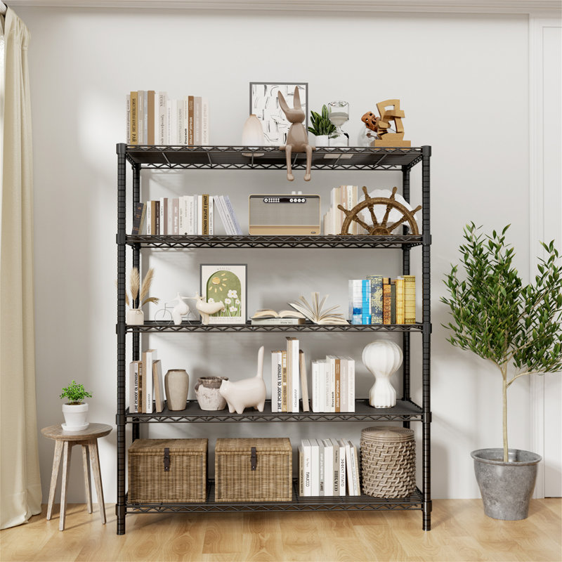 Wire Shelving Unit, (5 Shelves) 72"H x 20"W x 48"D, Black