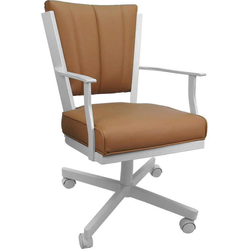 Leather Dining Caster Chair Swivel Tilt, Brown, White