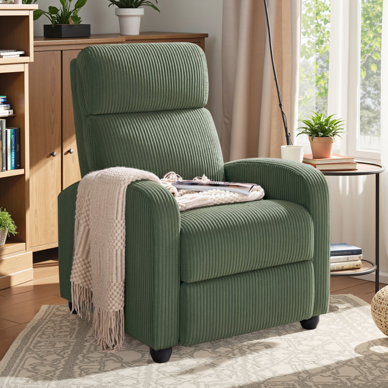 Manual Recliner, Comfortable Corduroy Recliner with Upholstered Back and Seat Cushion, Green