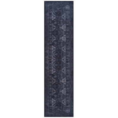 Tapis pliable pour couloir - antidérapant, antidérapant, à poils courts, teinté et pour animaux de compagnie (noir + gris, lavable, pliable 2 pi 6 po x 10 pi)