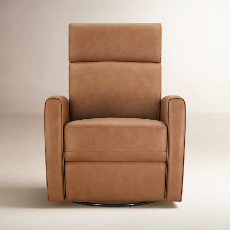 Top Grain Genuine Leather Power Swivel Glider Recliner with Dual Armrests, Aline Butternut