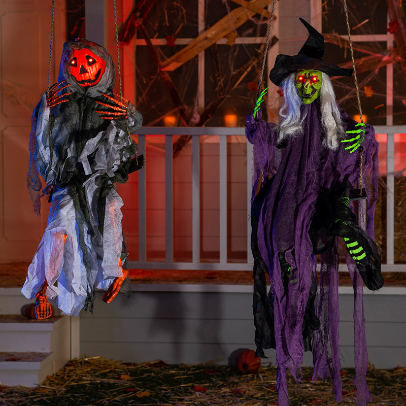 Ensemble de 2 fantômes d'Halloween suspendus aux yeux illuminés