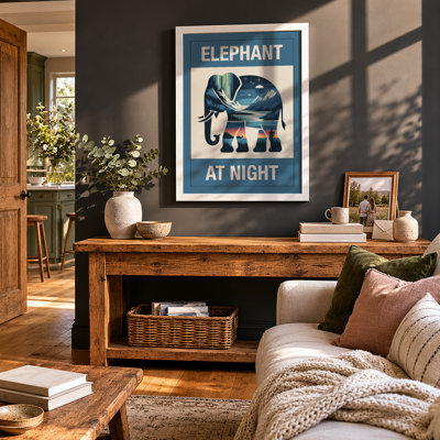 Elephant at Night Minimalist - Framed Print