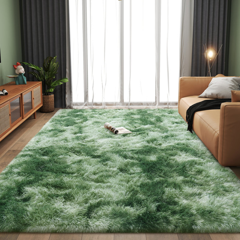 Shag Area Rugs for Living Room, 8x10 ft Soft Fluffy Rugs for Bedroom, Nursery, Kids Room Home Decor, Tie-Dyed Dark Green