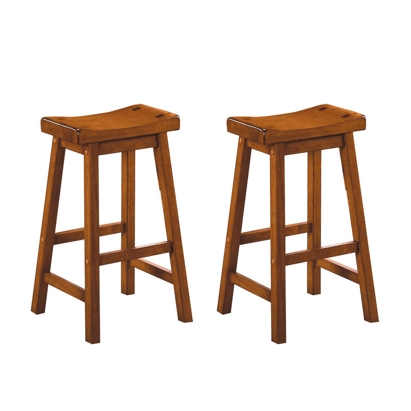 Tabourets de bar 29 pouces, 2 pièces, bois massif, finition chêne, siège de selle, finition bois à la hauteur de la salle à manger