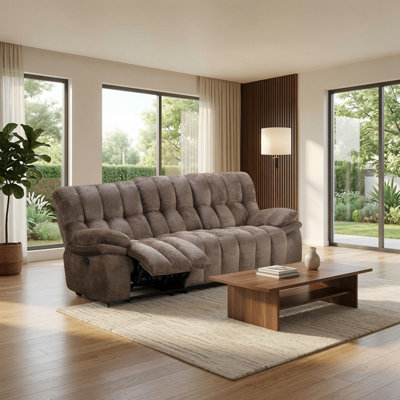Heya Manual Recliner Sofa, Pillow Tufted Dark Brown Polyester, 92 Inch