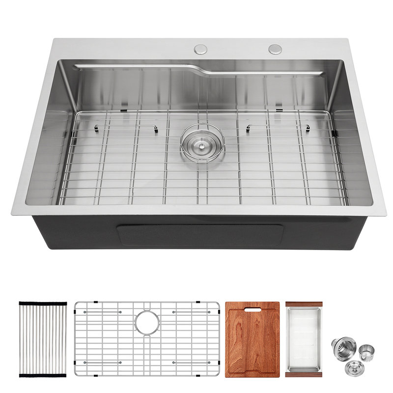 Évier de cuisine encastré 33 po - évier de cuisine 33 po et 22 po à cuve simple encastrable en acier inoxydable calibre 16