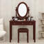 Bureau de maquillage vintage avec miroir à angle réglable et tabouret rembourré, 5 tiroirs de rangement