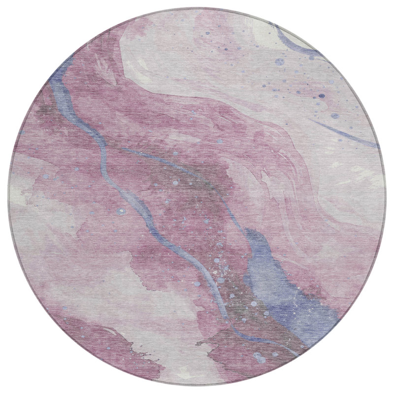 Tapis d'intérieur rond lavable abstrait mauve et rose 8 pi