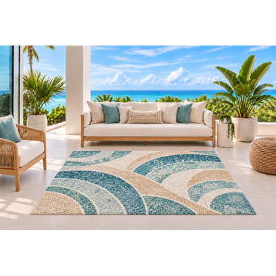 Tapis d'extérieur de 5 pi x 7 pi avec arches côtières en couches et conception à écoulement d'eau