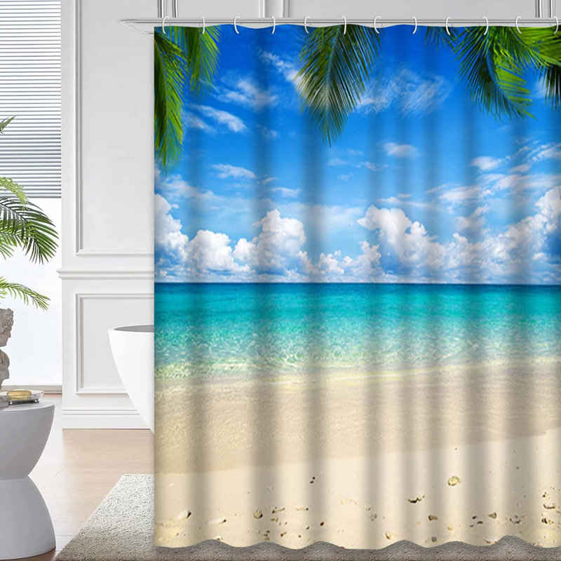 Rideau de douche plage avec 7 crochets, L 72 po x l 84 po