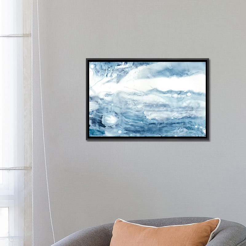 "Indigo Tides III" par Ethan Harper, reproduction d’art, Pas de tapis, Toile avec cadre noir patiné