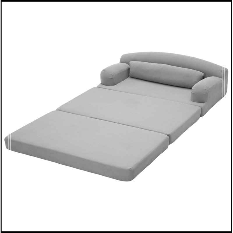 Canapé pliable à deux places en velours côtelé avec coussin moelleux, Gris clair