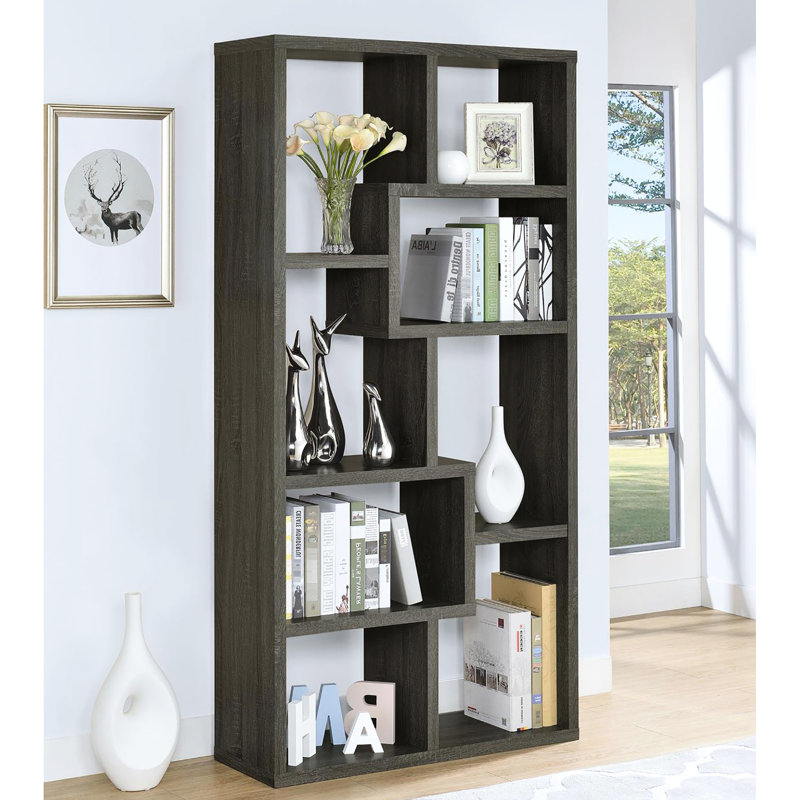 Bibliothèque patinée avec 8 tablettes - rangement fonctionnel et attrayant pour le salon