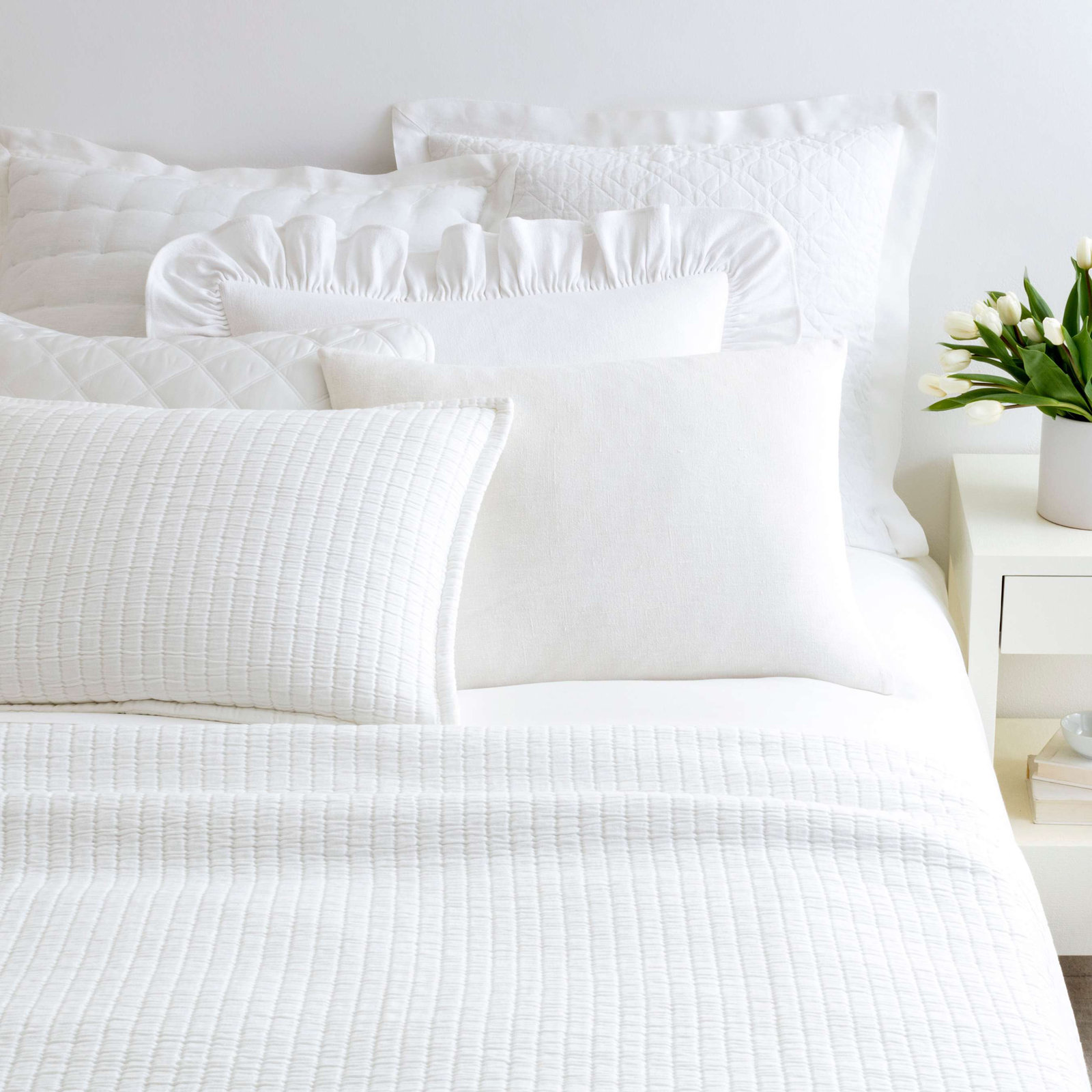Boyfriend Cotton Coverlet Set, Queen Coverlet, White